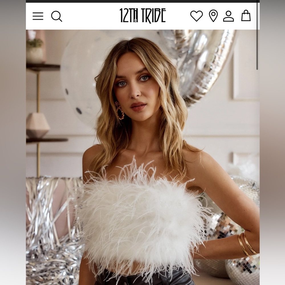 12th Tribe Chanel White Faux Feather Top